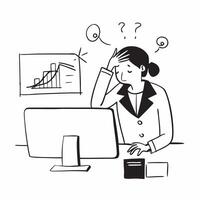 Businesswoman looking at a failed ERP system appearing frustrated concept as A businesswoman in a formal suit looking at a failed ERP system on her computer appearing frustrated an Dynamics vector