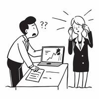 Businesswoman looking at a failed tech partnership appearing disappointed concept as A businesswoman in a suit looking at a failed tech partnership report on her desk appearing dis Dynamics vector