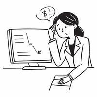 Businesswoman looking at a declining stock market chart appearing worried concept as A businesswoman in a suit looking at a declining stock market chart on her computer screen appe Dynamics vector