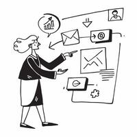 Businesswoman with email interface concept as A businesswomans profile blended with an email interface symbolizing communication and professional correspondence Ideal for business Dynamics vector