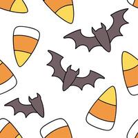 Candy corn and bats seamless tile pattern with bright colors and spooky elements for playful Halloween decor concept as Bright candy corn and spooky bats arranged seamlessly for pl Dynamics vector