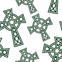 Celtic Crosses seamless tile pattern with green hues and traditional interwoven designs for Irish decor concept as Green toned Celtic crosses arranged seamlessly with traditional i Dynamics vector