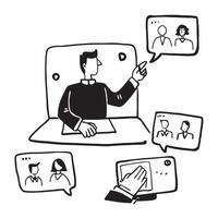 CEO addressing remote employees concept as A CEOs profile blended with remote employee screens representing connection and leadership in a virtual townhall Ideal for corporate and Dynamics vector