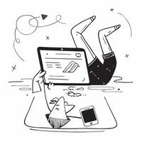 CEO relaxing by the pool while working on a tablet concept as A CEO relaxing by the pool while working on a tablet browsing social media insights emphasizing relaxation and innovat Dynamics vector