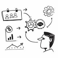 Change management coach with transition icons concept as A change management coachs profile blended with transition icons representing management coaching and organizational change Dynamics vector