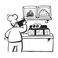 Chef decorating glossy pastries for a World Food Day display concept as Camera movement Pan across the glossy pastries on the table Scene A bakery with display shelves Detail Che Dynamics vector