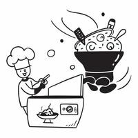 Chef preparing a glossy dish for World Food Day celebration concept as Camera movement Zoom into the glossy dish prepared by the chef Scene A gourmet kitchen with high end applian Dynamics vector
