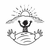 Childs silhouette with sunrise concept as A childs silhouette blended with a sunrise symbolizing hope and new beginnings Perfect for inspirational and educational ads in Photo St Dynamics vector