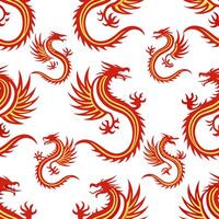 Chinese dragons and phoenixes seamless tile pattern with vibrant reds and golds for festive decor concept as Vibrant red dragons and golden phoenixes arranged seamlessly for festiv Dynamics Set 2 vector