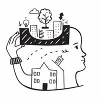 City planner with green urban spaces concept as A city planners profile blended with green urban spaces symbolizing hope and sustainable urban development to mitigate climate chang Dynamics vector