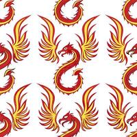 Chinese dragons and phoenixes seamless tile pattern with vibrant reds and golds for festive decor concept as Vibrant red dragons and golden phoenixes arranged seamlessly for festiv Dynamics vector