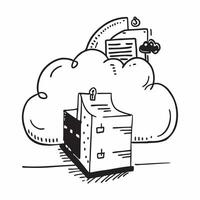 Cloud and Building with Enterprise Wording concept as A detailed illustration of a cloud and a building symbolizing enterprise and cloud computing The word Enterprise is prominent Dynamics vector