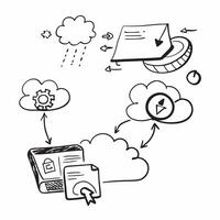 Cloud computing integration with legacy systems and cloud symbols concept as illustration showing the integration of cloud computing with legacy systems using cloud symbols Dynamics vector