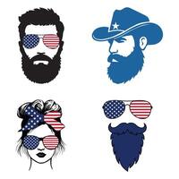 Set of Stylish Beard and Mustache Featuring the American Flag vector