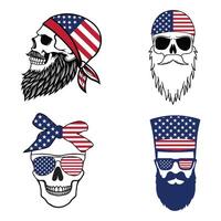 Set of Custom Beard and Mustache with American Flag Art vector