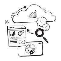 Cloud computing performance monitoring with graph and dashboard symbols concept as illustration of cloud computing performance monitoring using graph and dashboard symbols e Dynamics vector