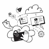 Cloud computing with SaaS applications and app icons concept as illustration of cloud computing with various SaaS Software as a Service applications featuring app icons high Dynamics vector