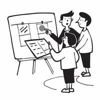 Colleagues discussing business strategy in a conference room concept as A illustration of colleagues discussing business strategy in a conference room utilizing a 3 color pa Dynamics vector