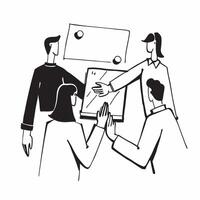 Colleagues working on a business proposal in a meeting concept as A icon illustration of colleagues working on a business proposal in a meeting using a 3 color scheme to highligh Dynamics vector