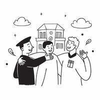 College friends reuniting at a campus concept as College friends reuniting blended with a campus scene symbolizing the nostalgia and joy of reuniting with old friends Ideal for ed Dynamics vector