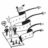 Company leadership with a roadmap concept as Company leadership profile combined with a roadmap symbolizing strategic direction and future planning during a company open house Ide Dynamics vector
