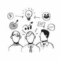 Company executives with strategic goals concept as Company executives profile combined with strategic goals representing vision and future planning during a company open house Ide Dynamics vector