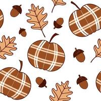 Cozy autumn seamless pattern with plaid pumpkins and acorns for a comfortable fall vibe concept as Comfortable autumn pattern with plaid pumpkins and acorns perfect for a cozy fall Dynamics vector