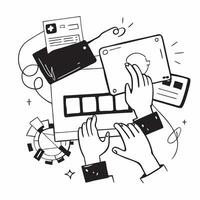 Cross functional team collaborating on a project concept as A icon illustration of a cross functional team collaborating on a project using digital tools and charts with an 8 col Dynamics vector
