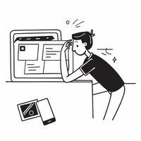 Developer looking at a failed code deployment appearing frustrated concept as A developer in casual attire looking at a failed code deployment on his computer appearing frustrated Dynamics vector