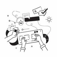 Design team collaborating on a new product concept as A icon illustration of a design team collaborating on a new product using digital tools and creative software with a 3 color Dynamics vector