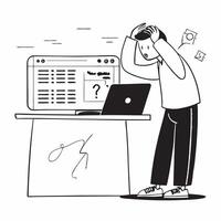 Developer looking at a failed software update appearing stressed concept as A developer in casual attire looking at a failed software update on his computer appearing stressed and Dynamics vector