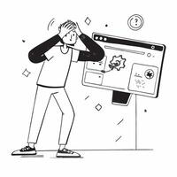 Developer looking at a failed open source contribution appearing frustrated concept as A developer in casual attire looking at a failed open source contribution on his computer app Dynamics vector