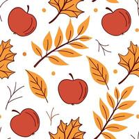 Elegant autumn harvest seamless pattern with bright red apples amber leaves and delicate branches for a refined fall design concept as Refined autumn harvest pattern with red apple Dynamics vector