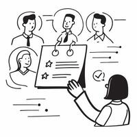 Employee testimonials with company backdrop concept as Employee testimonials blended with a company backdrop representing authenticity and employee engagement during a townhall Id Dynamics vector