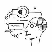 Engineer with AI computer vision concept as An engineers profile blended with AI computer vision representing AIs role in visual data analysis and automation Ideal for tech and in Dynamics vector