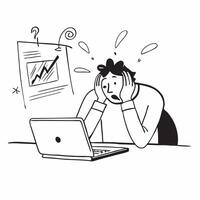 Entrepreneur looking at a failed tech pitch appearing dejected concept as An entrepreneur in casual attire looking at a failed tech pitch on his laptop appearing dejected and stres Dynamics vector