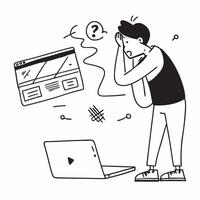 Entrepreneur looking at a failed e commerce platform appearing dejected concept as An entrepreneur in casual attire looking at a failed e commerce platform on his laptop appearing Dynamics vector
