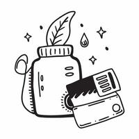 Essential oil bottle and credit card concept as An essential oil bottle and a credit card combining wellness and financial flexibility ideal for isolated icon designs on a clean Dynamics vector
