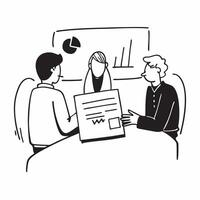 Executives in a board meeting discussing financial reports concept as A illustration of executives in a board meeting discussing financial reports utilizing a 3 color palett Dynamics vector