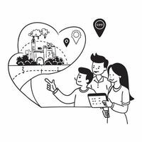 Family exploring a bustling theme park concept as A family enjoys a fun filled day at a bustling theme park experiencing rides shows and attractions Ideal for family and adventure Dynamics vector