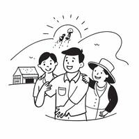 Family enjoying a day at a farm stay concept as A family enjoys a day at a farm stay experiencing rural life and bonding with animals Ideal for family and rural travel ads in Pho Dynamics vector