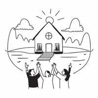 Family reuniting at a lakeside cabin concept as A family reuniting blended with a lakeside cabin symbolizing the serenity and joy of family gatherings by the lake Ideal for travel Dynamics vector
