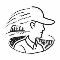 Farmer double exposure with farmland concept as A farmers profile combined with farmland symbolizing agricultural responsibility and sustainability Ideal for agricultural and envi Dynamics vector