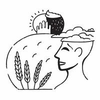 Farmer with drought stricken field concept as A farmers profile blended with a drought stricken field symbolizing the effects of climate change on agriculture Perfect for environm Dynamics vector