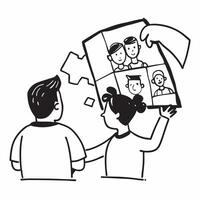 Father with kids doing a puzzle concept as A fathers profile combined with kids doing a puzzle representing engaging and supportive parenting Perfect for family and lifestyle ads Dynamics vector