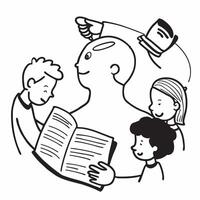 Father with kids reading books concept as A fathers profile blended with kids reading books symbolizing educational and nurturing parenting Ideal for education and family ads in Dynamics vector