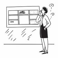 Female executive looking out of a window appearing thoughtful concept as A female executive standing by a large window looking out thoughtfully with a concerned expression indicati Dynamics vector