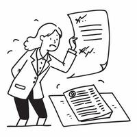 Female executive looking at a broken partnership contract appearing disappointed concept as A female executive in a formal suit looking at a broken partnership contract on her desk Dynamics vector
