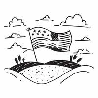 Field with American flag and clear sky concept as A tranquil field with an American flag waving under a clear sky representing unity and hard work ideal for business presentations Dynamics vector