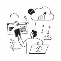 Financial analyst using cloud computing for stock valuation concept as A financial analyst in a modern office using cloud computing on a laptop for stock valuation highlighting tec Dynamics vector